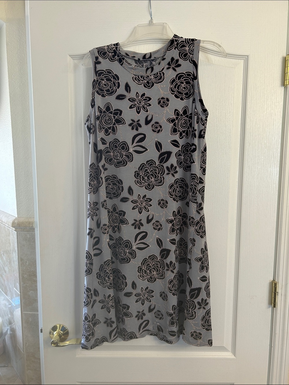 Sleeveless Gray Floral Shift Mini Dress
